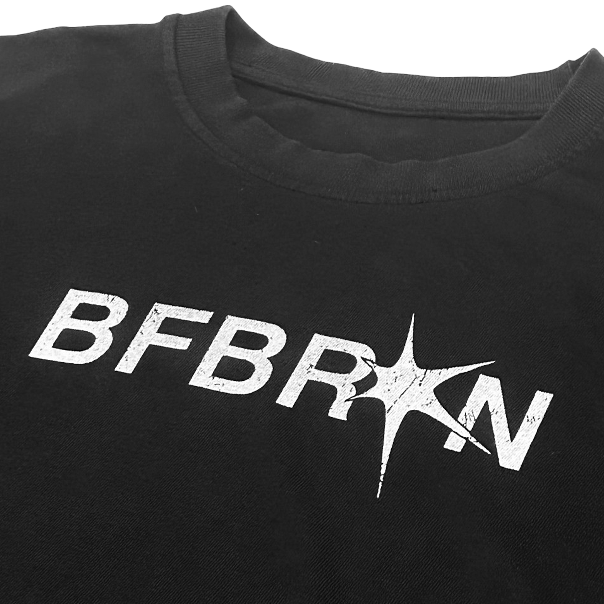 Black t-shirt with 'BFBRKN' logo on a white background
